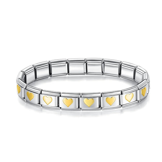 Brazalete Plateado Corazón Dorado